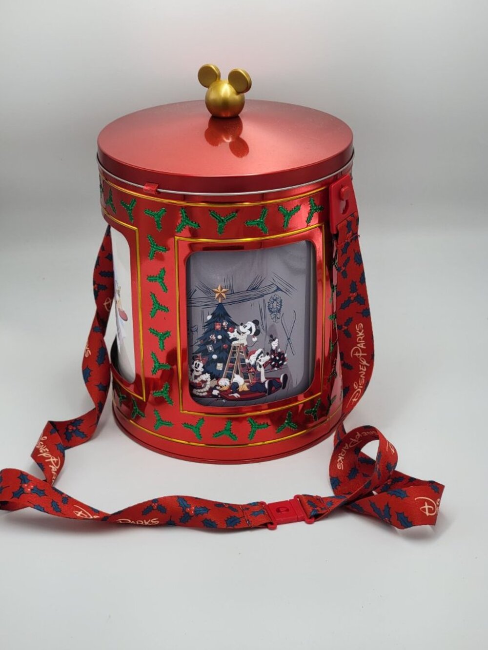 Disney World 2022 Christmas Mickey & Friends Popcorn Bucket Musical Tin Box